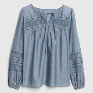GAP Tops - Gap Lace Chambray Peasant Blouse GAP Tops - Gap Lace Chambray Peasant Blouse